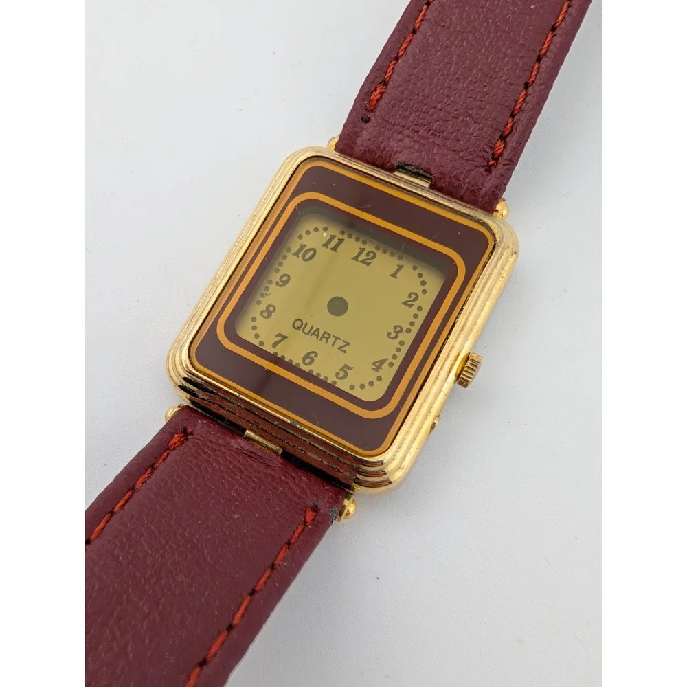 Vintage Marcel Watch Corp. No 963 Digital Watch Maroon Leather Band- New Battery